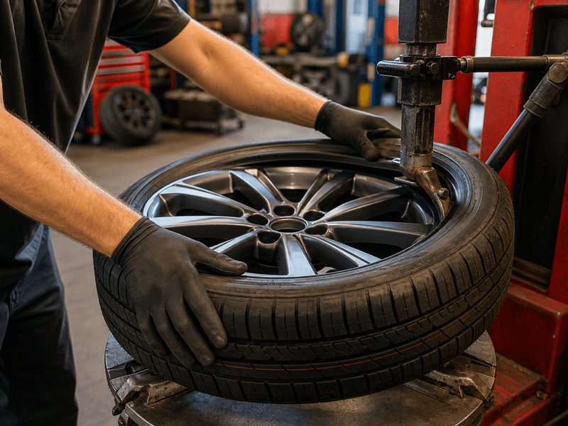 new tire being mounted in Dothan